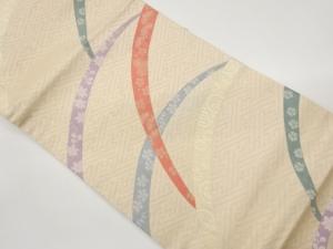 木原織物製　露芝に花々・紗綾形模様織出し名古屋帯